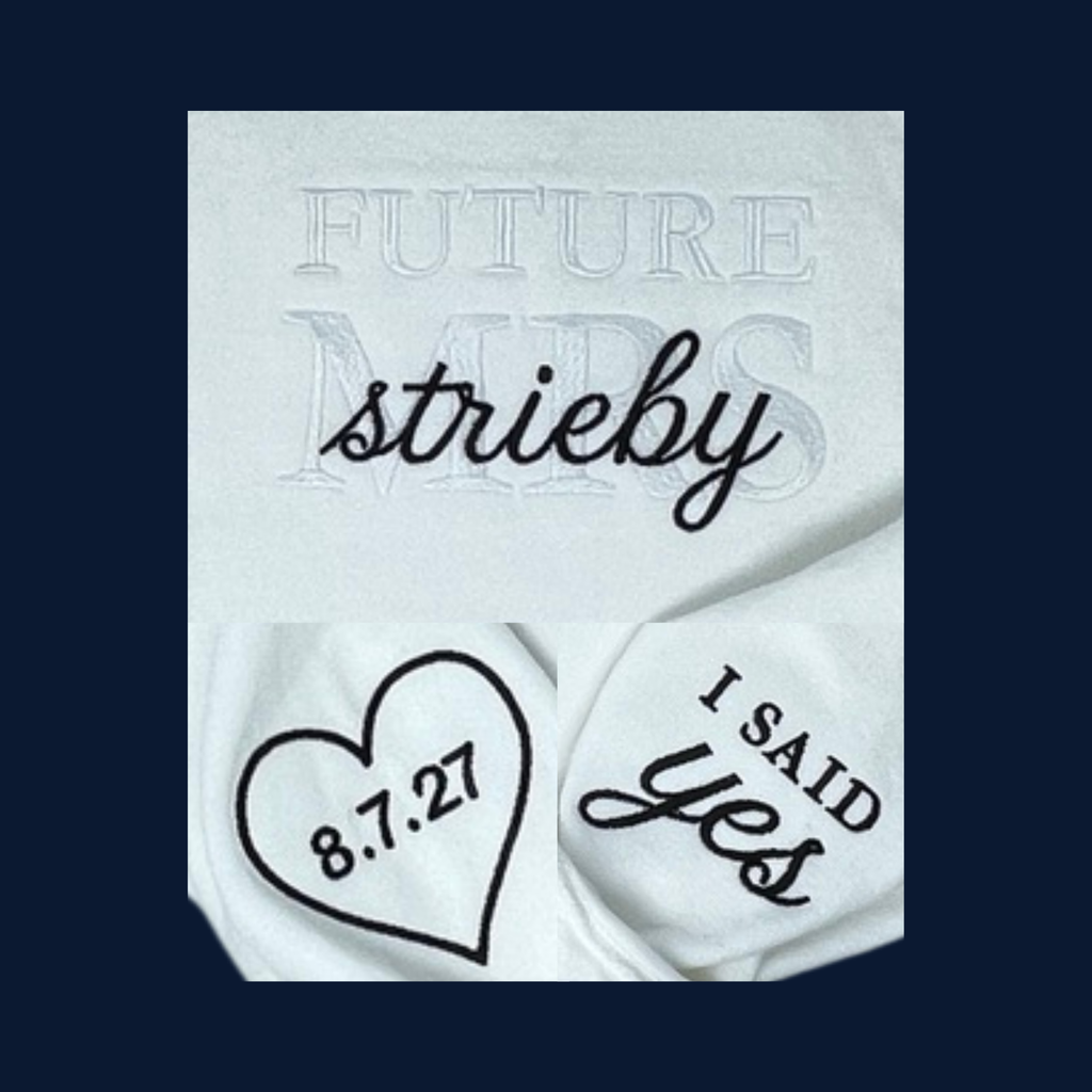 Personalized Future MRS white sweatshirt with date on sleeve