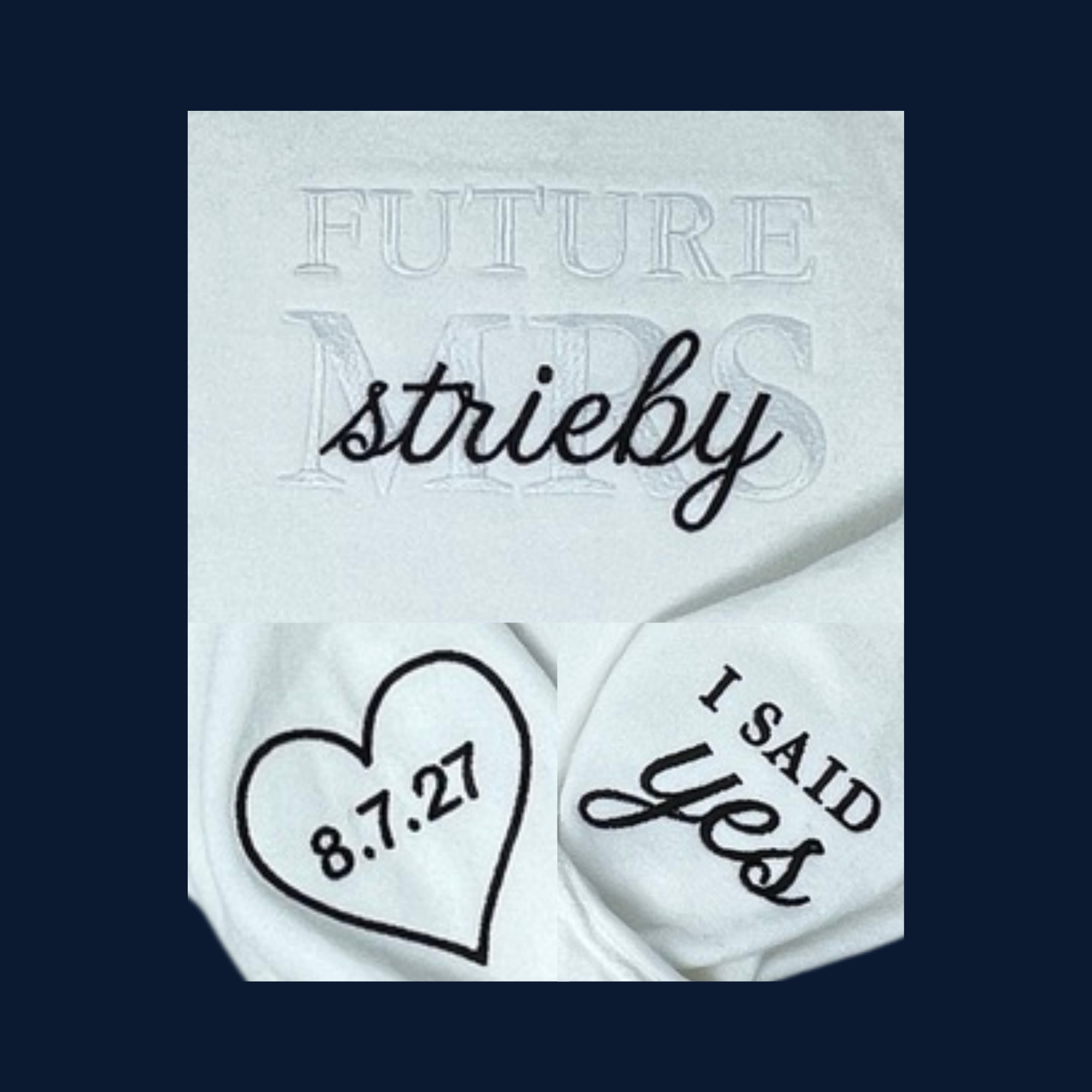 Personalized Future MRS white sweatshirt with date on sleeve
