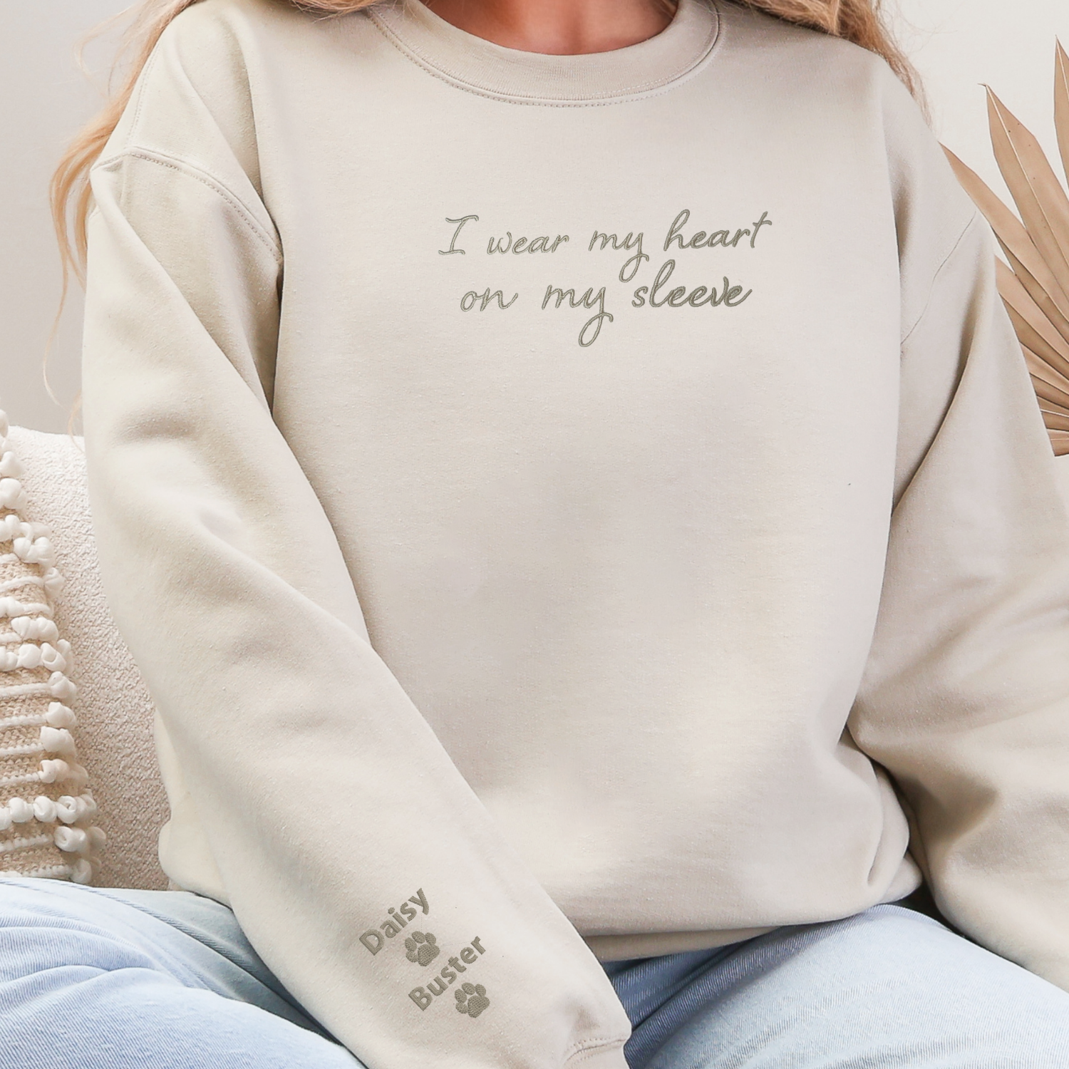 I Wear My Heart on My Sleeve Personalized Embroidered Sweatshirt